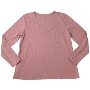 Garnet Hill Weekender V-Neck Long Sleeve Tee Shirt Dusty Pink Relaxed Fit Large